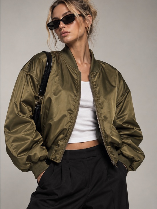 Ci Sono Jackets & Blazers - Ci Sono Olive Green Satin Bomber Jacket